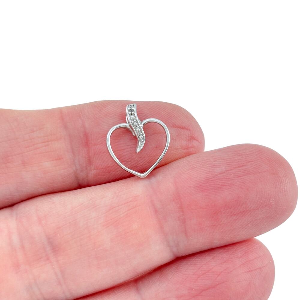 Vintage Sterling Silver 925 Diamond Open Heart Pendant